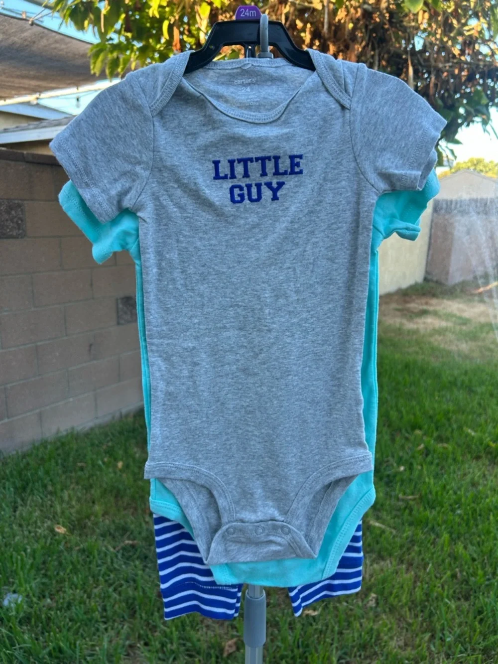 Carter's Gray 'Little Guy' Short Sleeve Bodysuit with Blue Logo